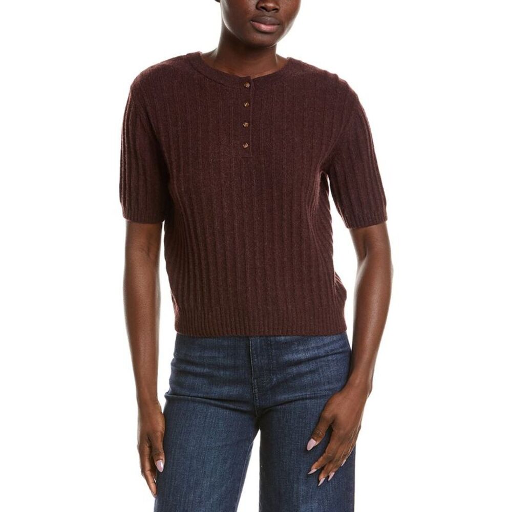Naadam Womens  Coastal 100% Cashmere Reversible Henley Sweater, Brown